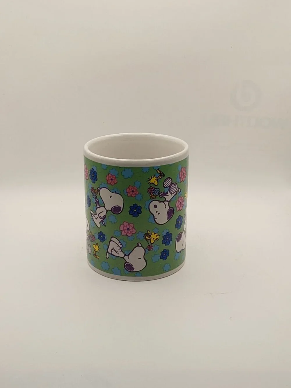Peanuts Snoopy & Woodstock Ceramic Coffee Mug Stop To Smell The Flowers Green